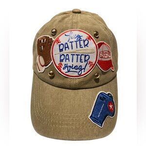 Tan Baseball Themed Cap with Patches